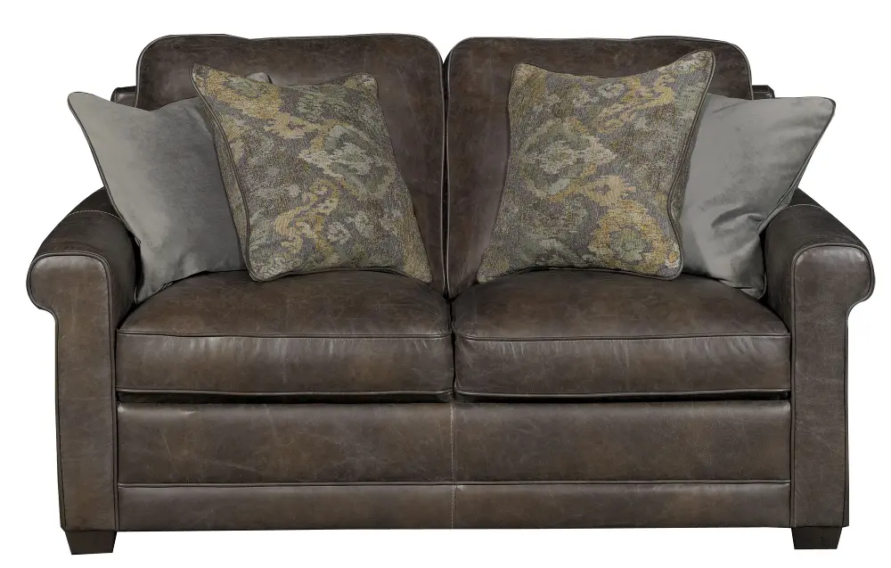 Casual Classic Stone Brown Leather Loveseat - Crafton-1