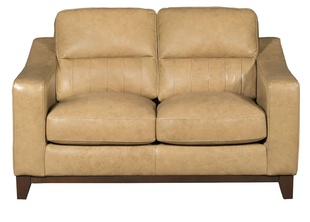 Contemporary Pecan Brown Leather Loveseat - Mutual-1
