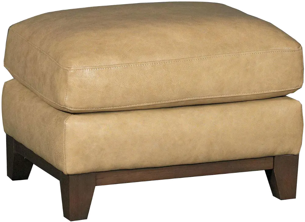 Contemporary Pecan Brown Leather Ottoman - Mutual-1