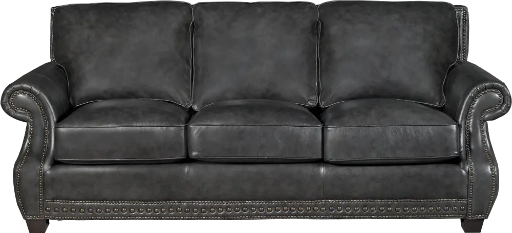 Classic Traditional Charcoal Gray Leather Sofa - Starry-1