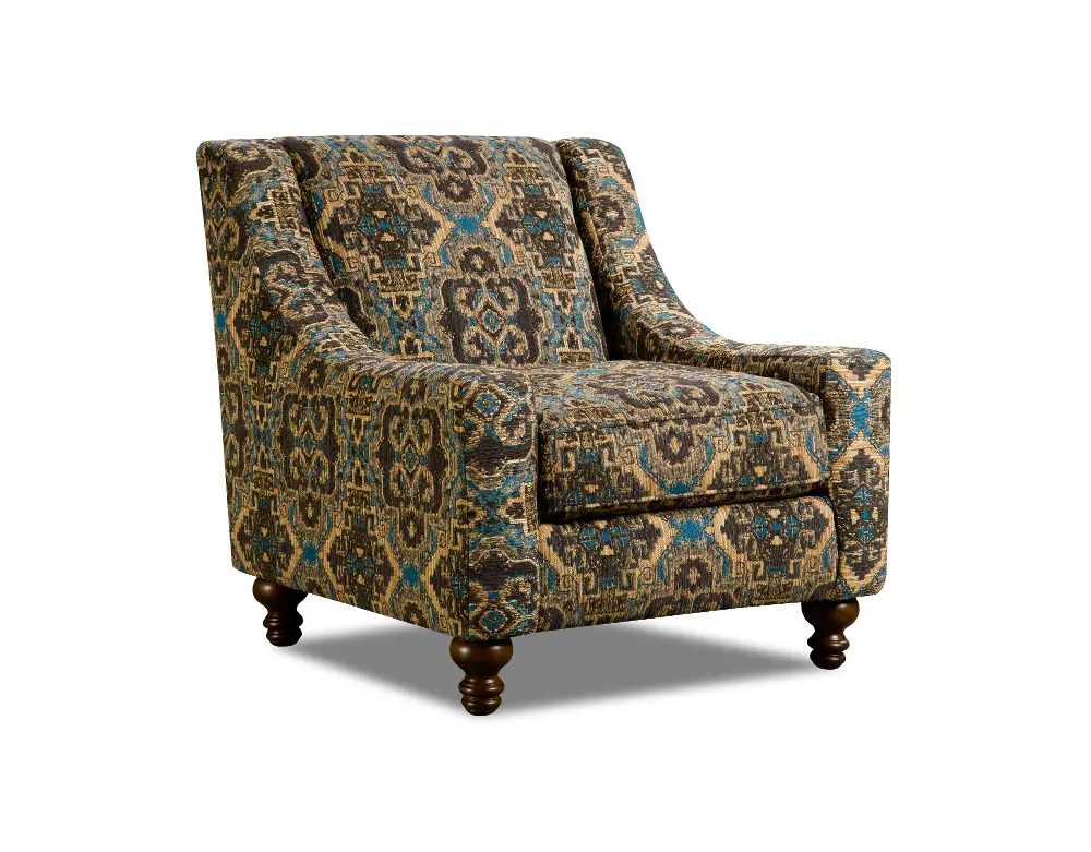 Casual Traditional Saddle Brown & Blue Accent Chair - Robin Egg-1