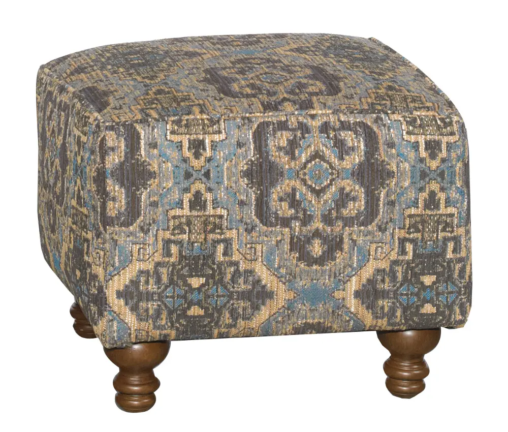 Casual Traditional Saddle Brown & Blue Accent Ottoman - Robin Egg-1