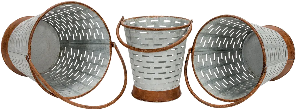 10 Inch Rustic Brown and Silvery-White Tin Pail with Handle-1