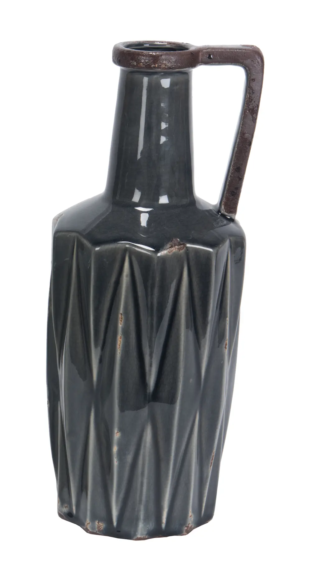Gray Blue Ceramic Vase with Handle-1