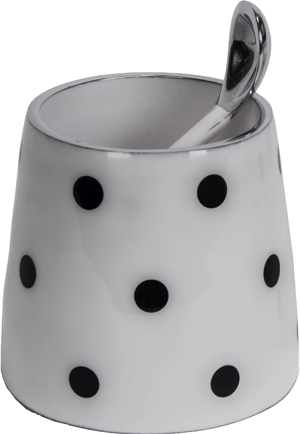 Aluminum Sugar Pot and Spoon with a White Enamel Finish and Polka Dots-1