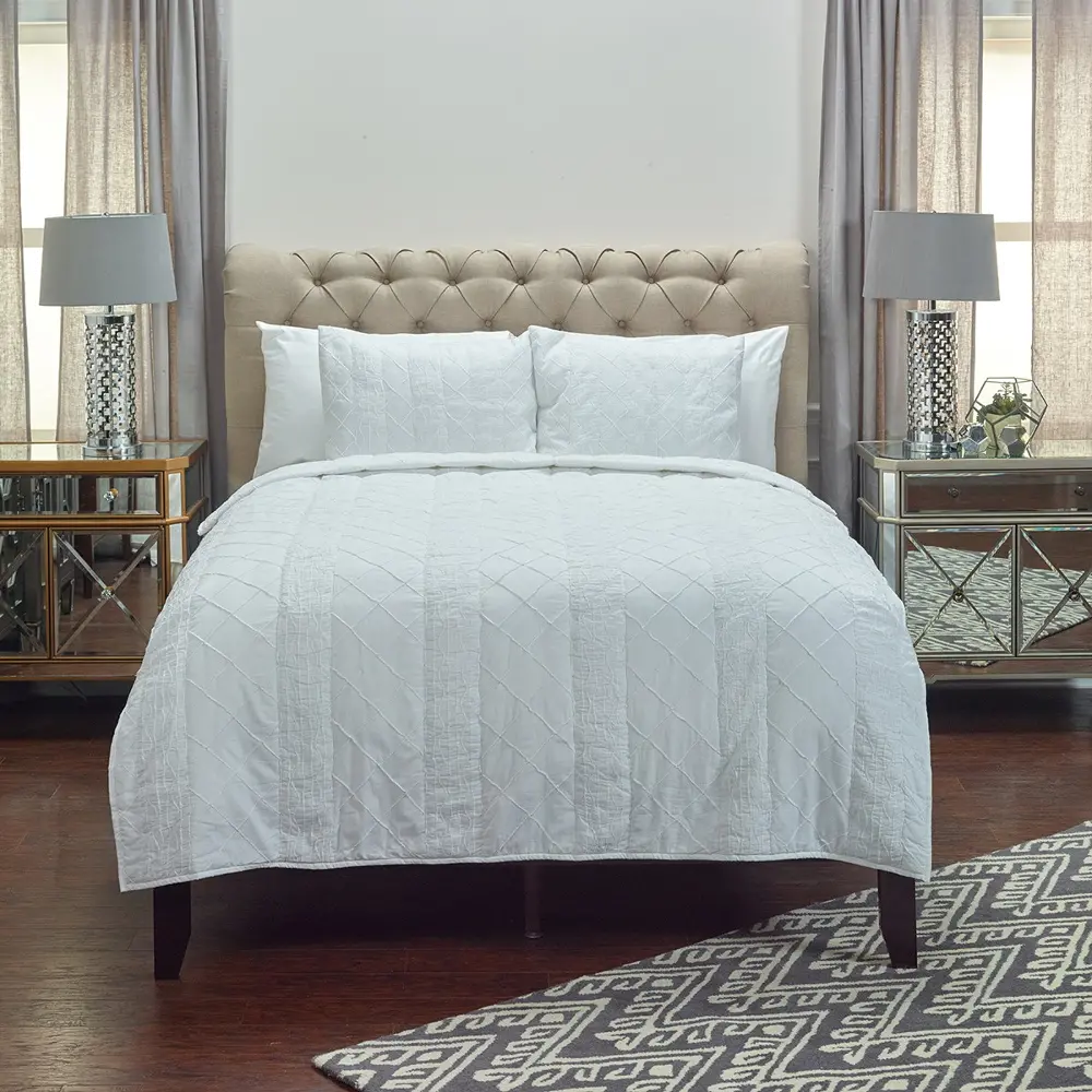 Claire White Cotton Queen Quilt Bedding Collection-1