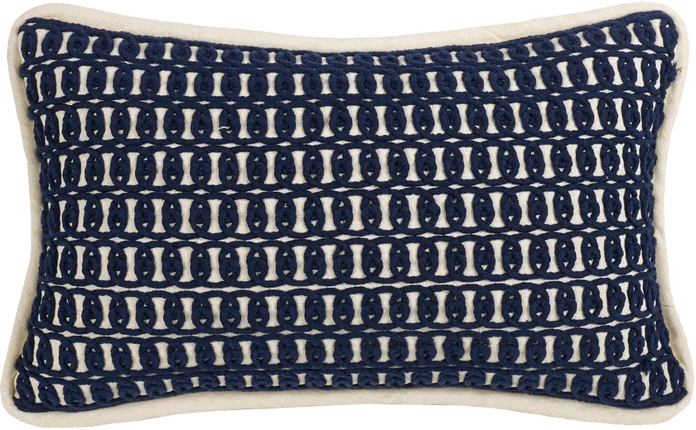 Navy Blue and White Rope Embroidery Throw Pillow-1