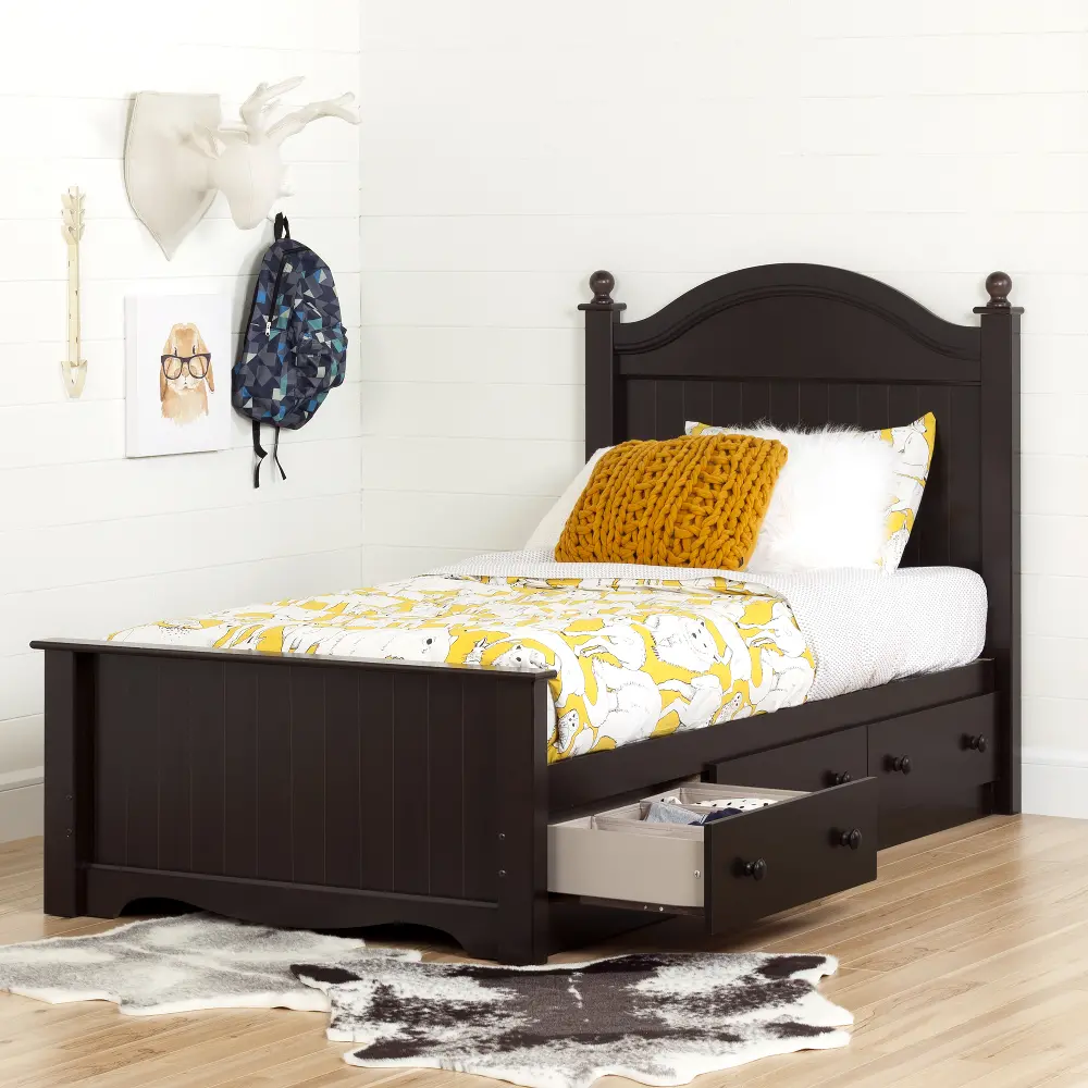10507 Savannah Chocolate Twin Bed Set with 3 Drawers (39 Inch)-1
