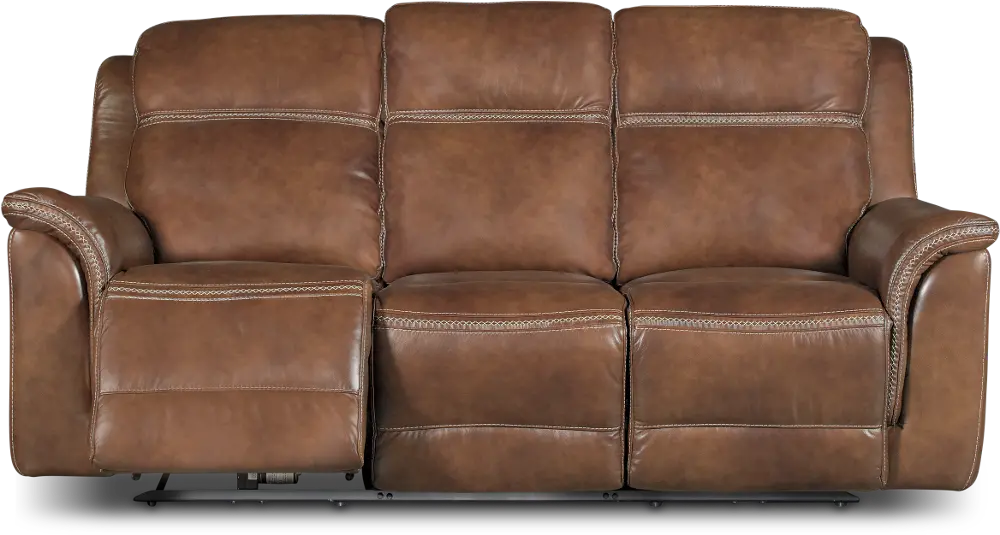 Pacific Oak Brown Leather-Match Power Reclining Sofa-1
