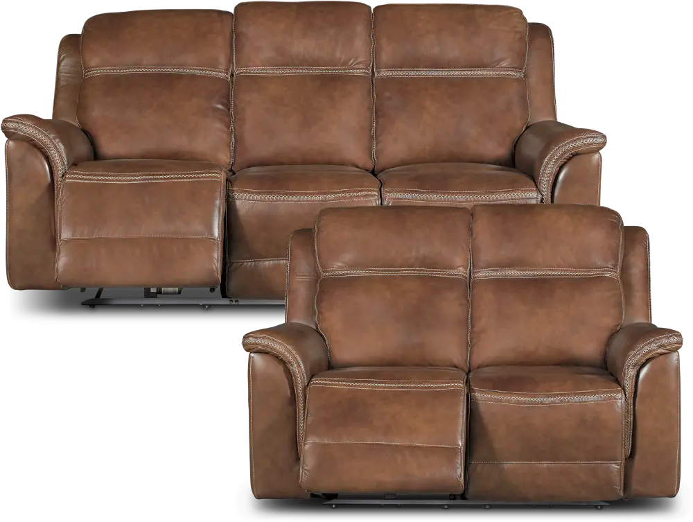 Pacific Oak Brown Leather-Match Power Reclining Living Room Set-1