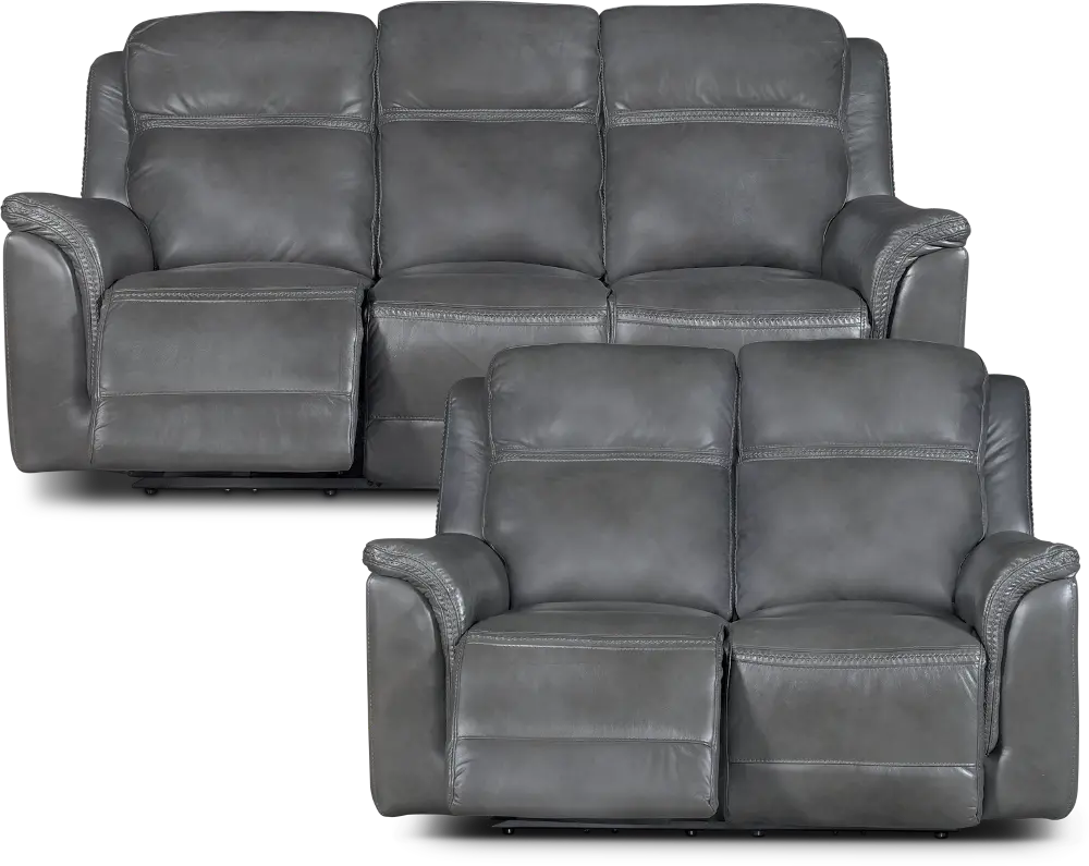 Gray Leather-Match Power Reclining Living Room Set-1