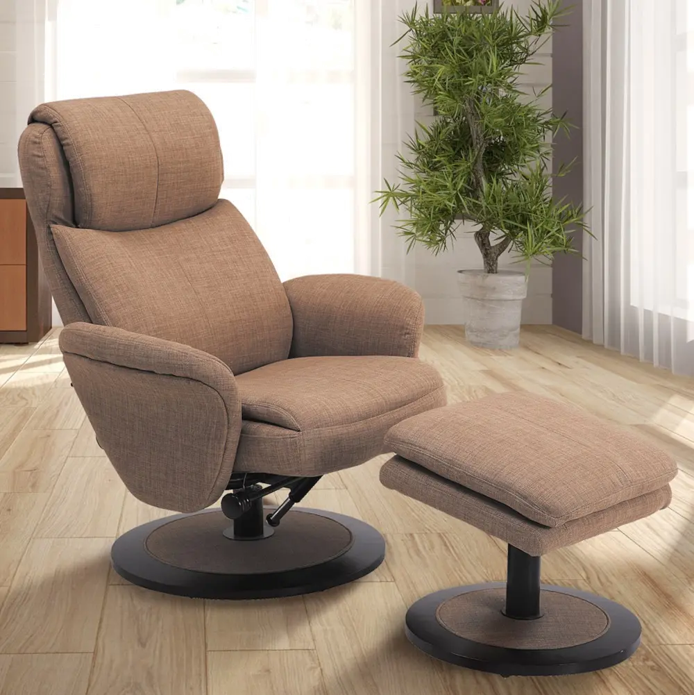 Taupe Swivel Recliner with Ottoman - Comfort Chair -1