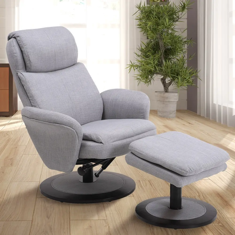 Light Gray Swivel Recliner with Ottoman - Comfort Chair -1