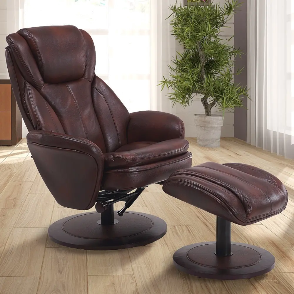 Whiskey Brown Leather Swivel Recliner with Ottoman - Comfort Chair-1