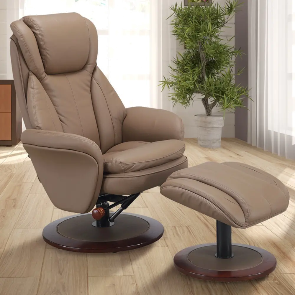 Sand Tan Leather Swivel Recliner with Ottoman - Comfort Chair-1