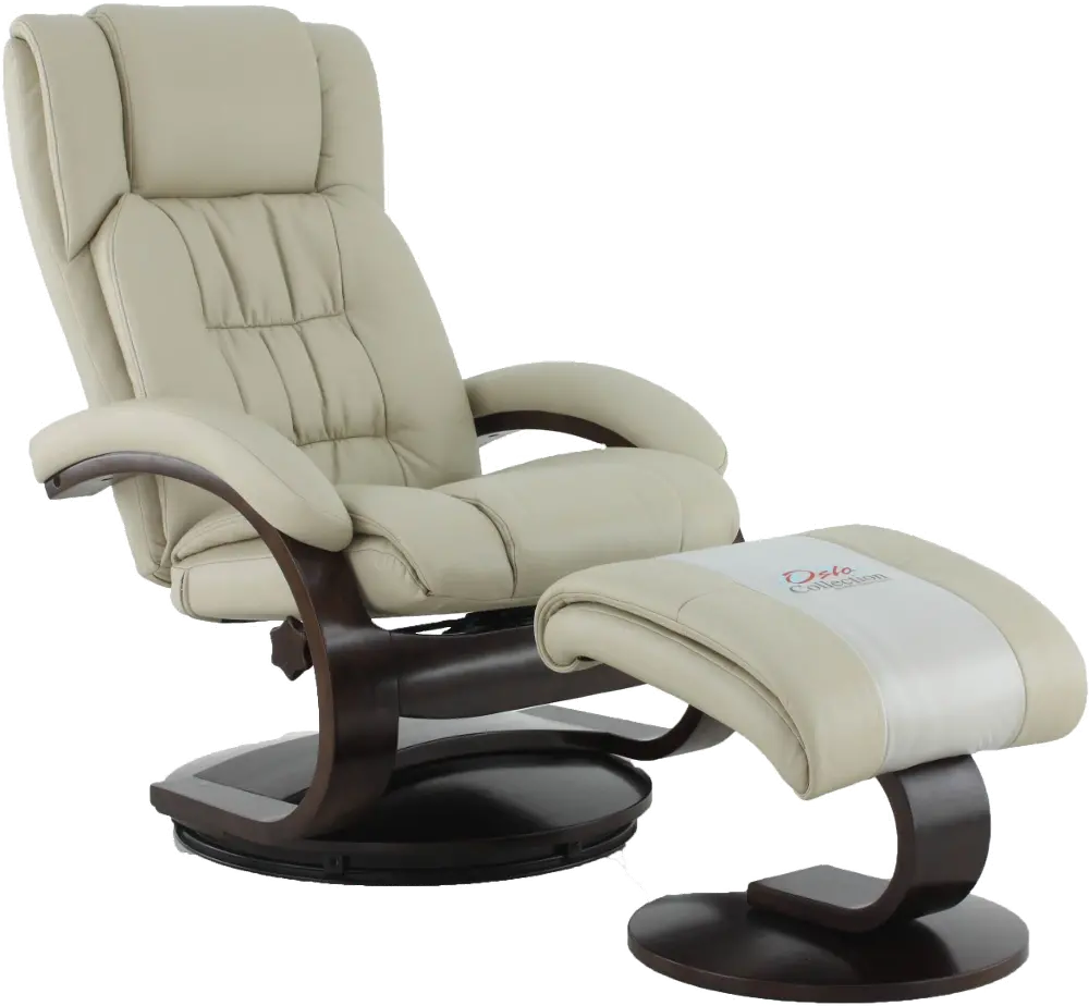 Beige Leather Recliner with Ottoman - Oslo-1