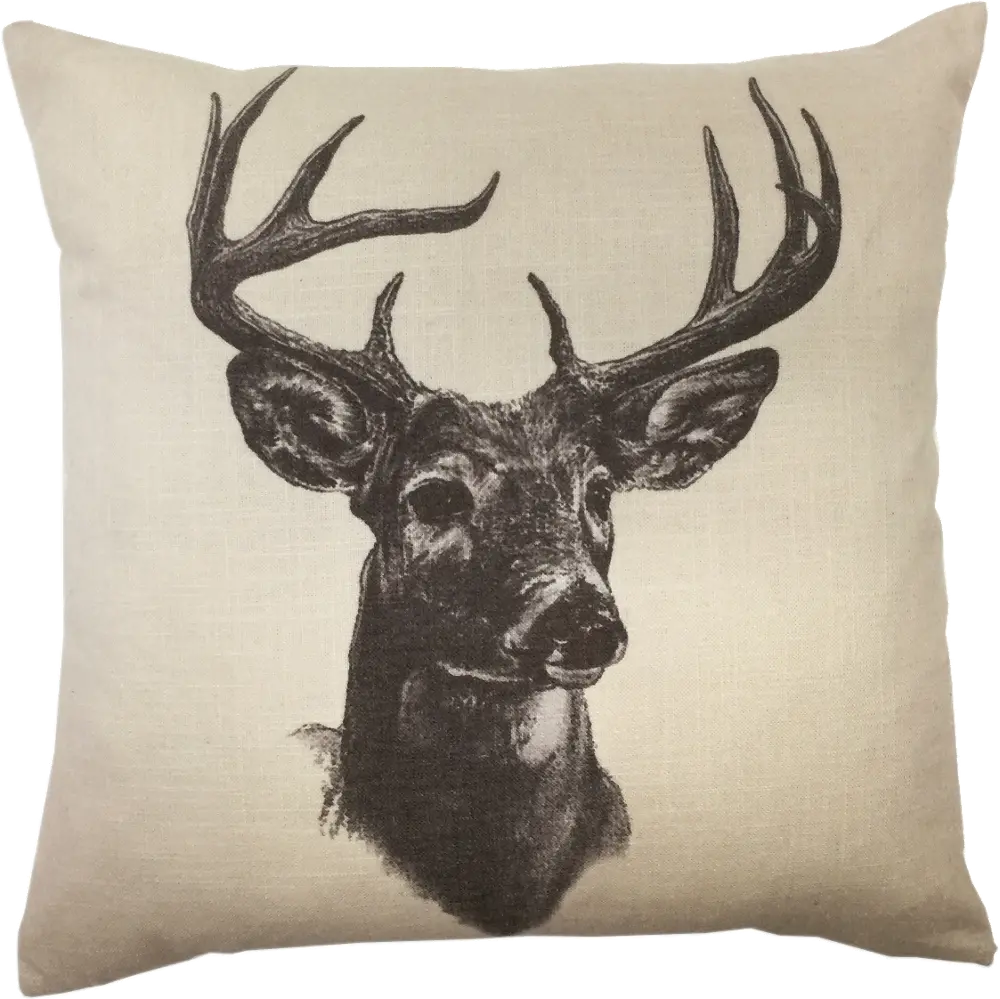 Linen Whitetail Deer Printed Throw Pillow-1