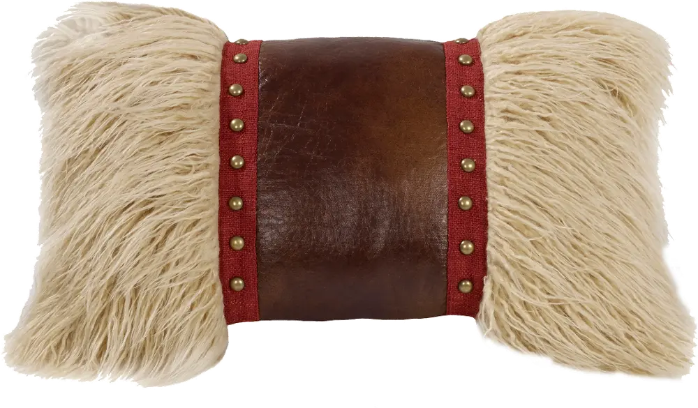 Mongolian Fur Pillow with Faux Leather and Studs-1