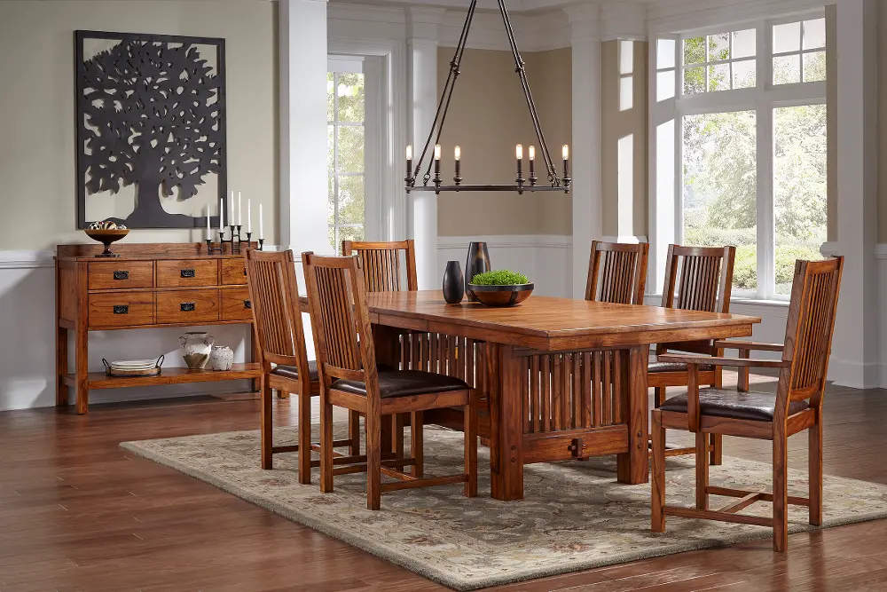 Mission 7 Piece Dining Set with Trestle Table - Mission Collection-1