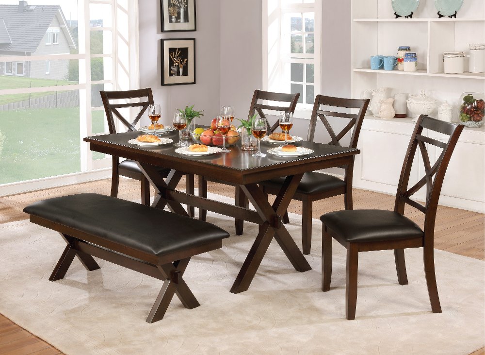 Dark Cherry Transitional 6 Piece Dining Set With Bench Westerly