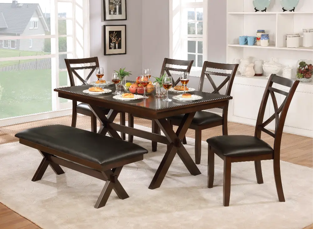 Dark Cherry Transitional 6 Piece Dining Set with Bench - Westerly-1