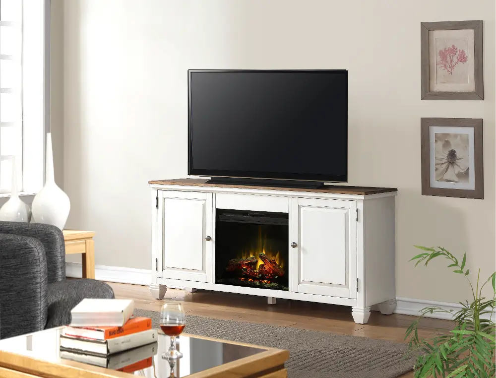 68 Inch White TV Stand with Fireplace-1