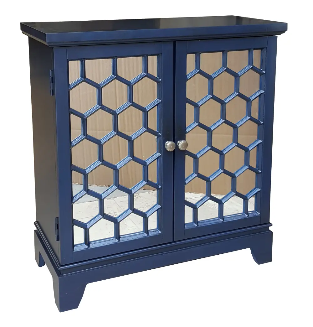Blue Honeycomb 2-Door Mirrored Cabinet-1