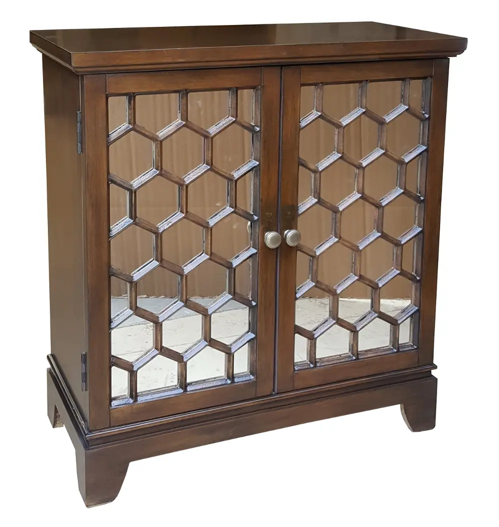 Walnut Honeycomb 2 Door Mirrored Cabinet-1