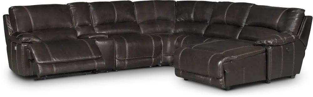 dropped - Brown 6 Piece Leather-Match Right Chaise Power Reclining Sectional - Brant-1