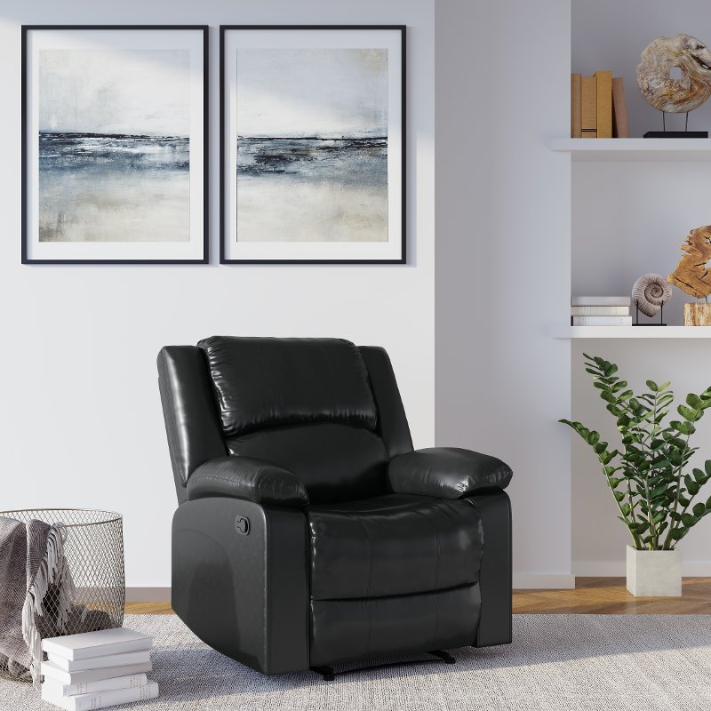 Black Faux Leather Recliner Chair, Faux Leather Swivel Chair Living Room
