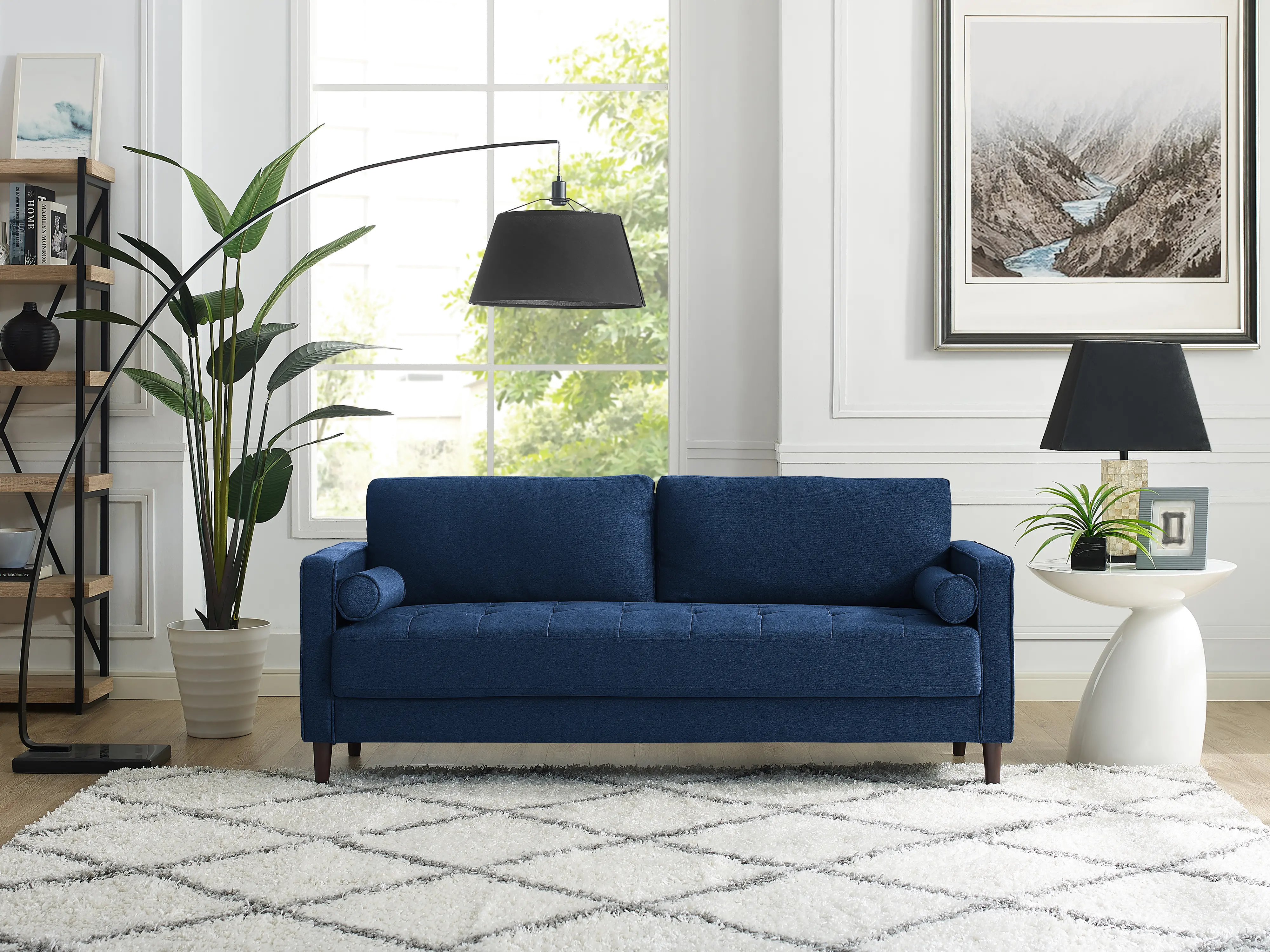 Lawrence Mid-Century Modern Navy Blue Sofa