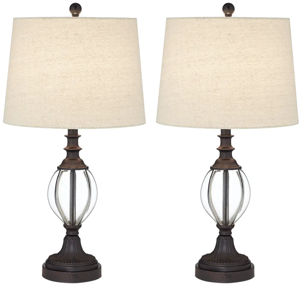 Glass Ribbed Table Lamp Pair-1