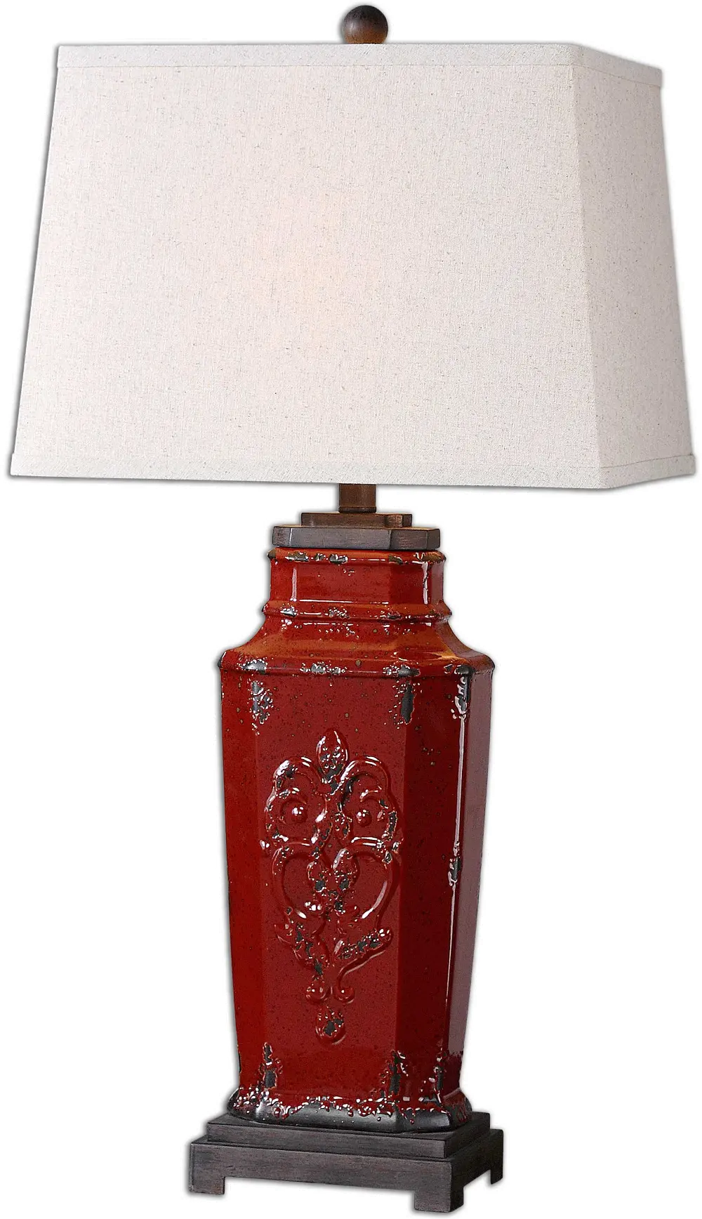 Rustic Red Embossed Ceramic Table Lamp-1