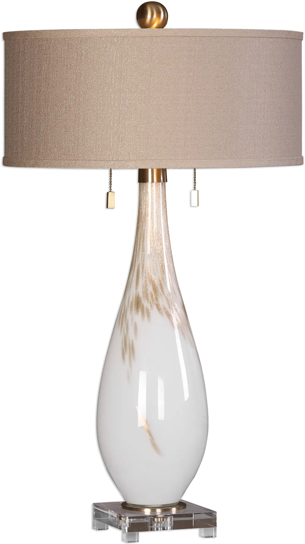 White Glass Table Lamp with Metallic Bronze Accents-1