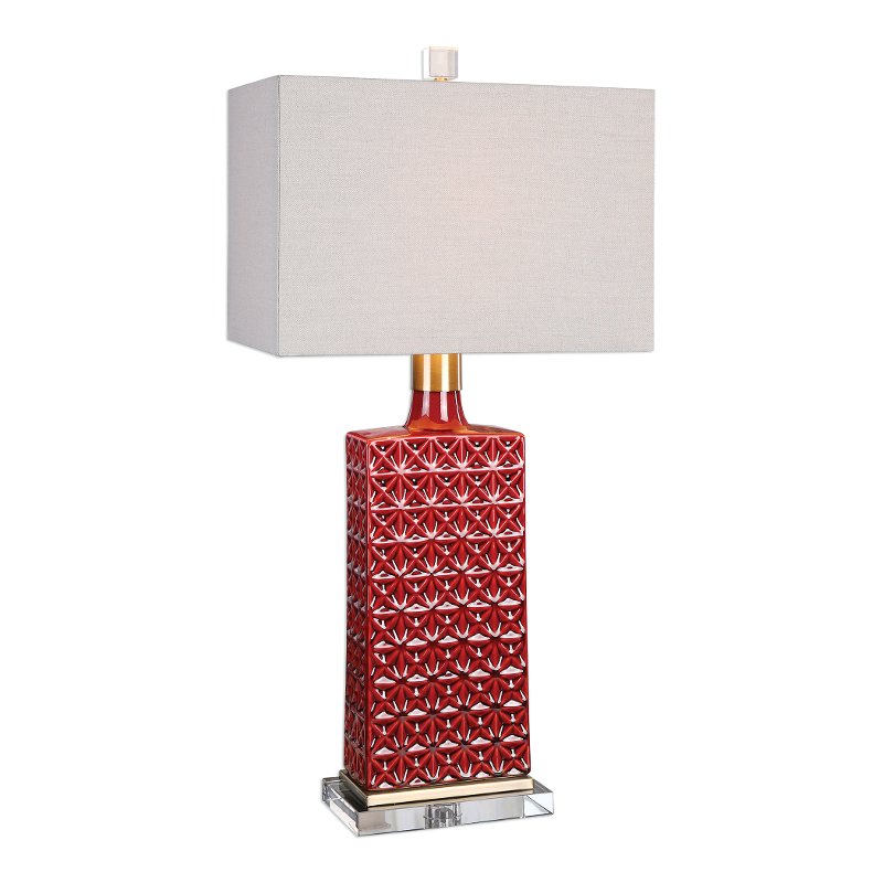Deep Red Embossed Table Lamp With Brass Accents Rc Willey Deep Red Embossed Table Lamp With Brass Accents