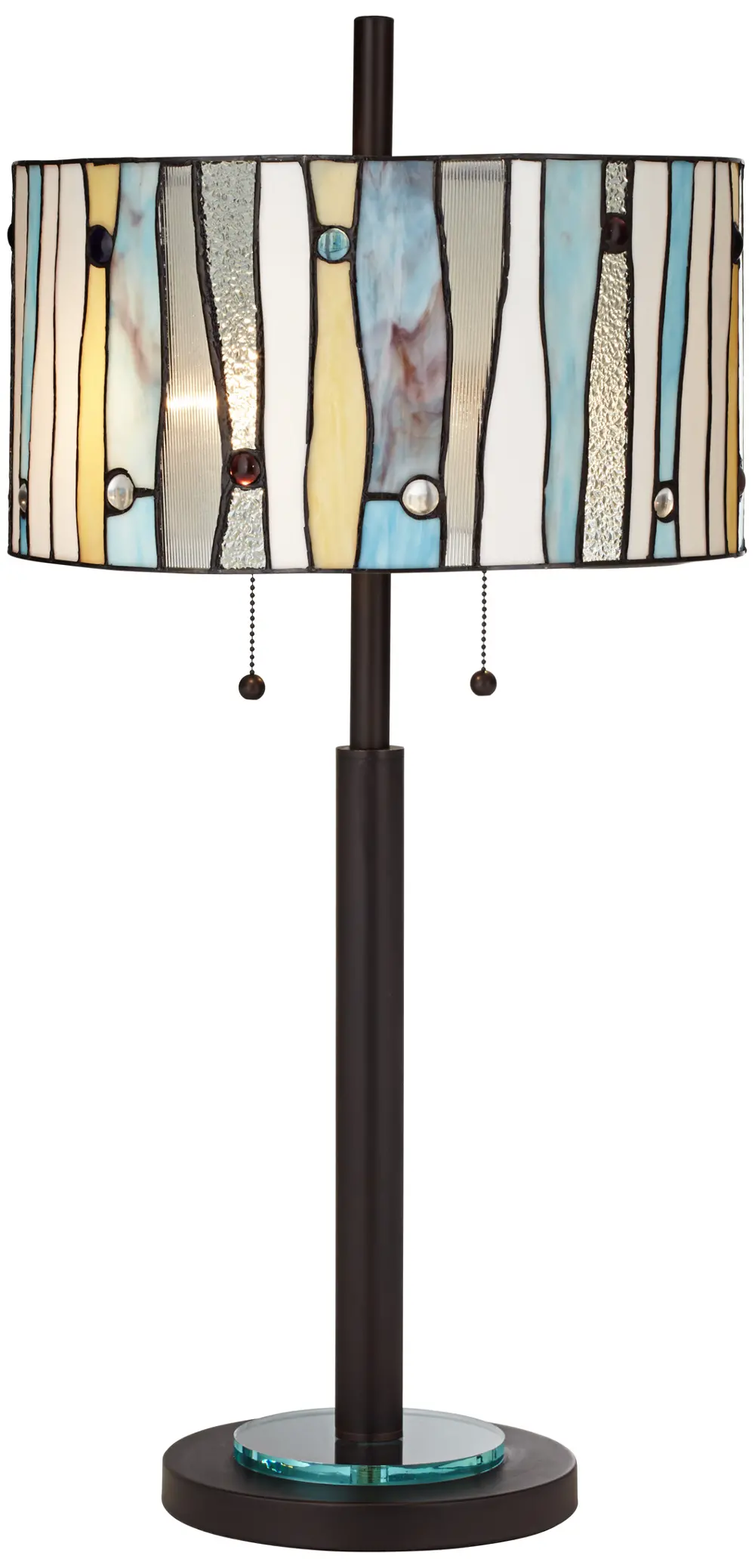 Dark Bronze Table Lamp with Stained Glass Shade-1