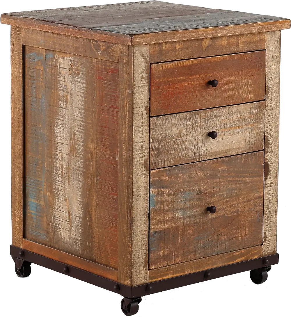 Antique Pine 3 Drawer Wood File Cabinet-1