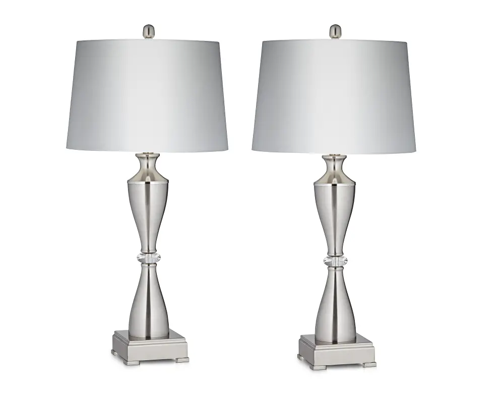 Brushed Nickel and Steel Pair of Table Lamps-1