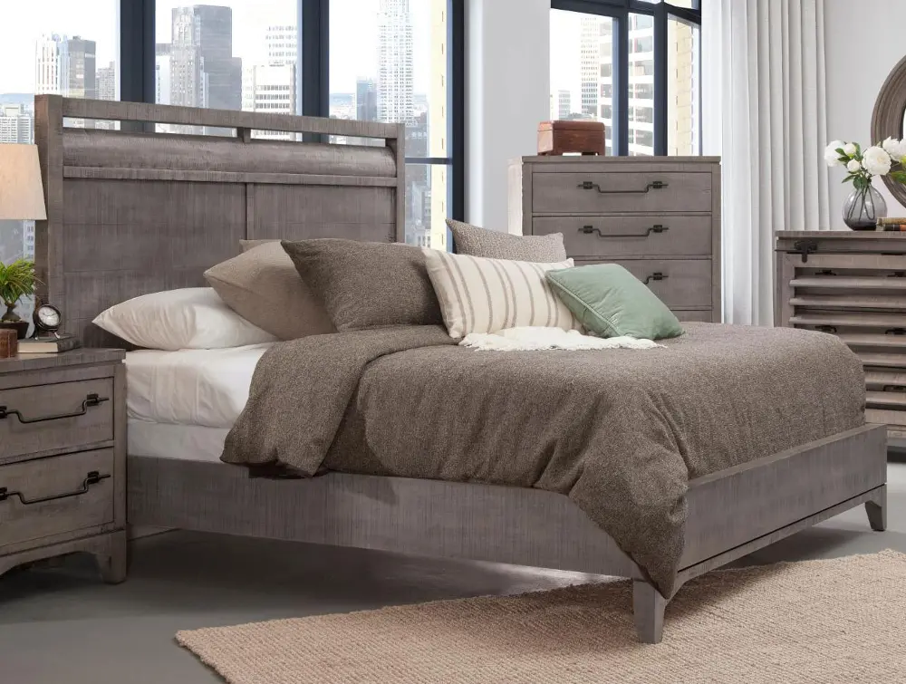 Old Gray Rustic Contemporary Queen Bed - Bohemian-1