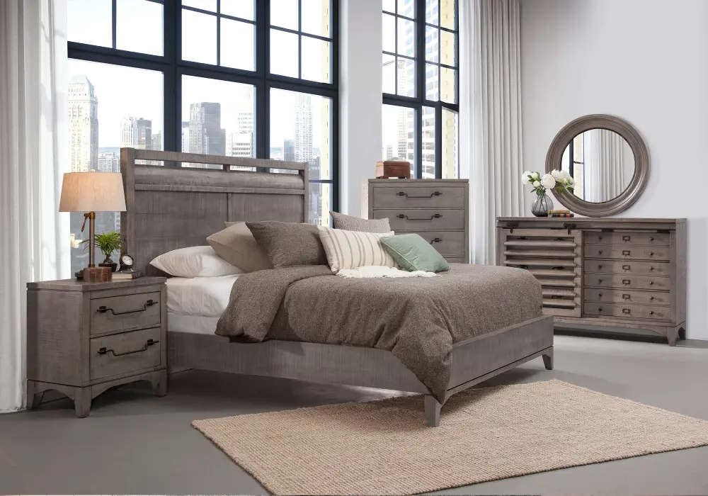 Rustic Contemporary Old Gray 4 Piece King Bedroom Set - Bohemian-1