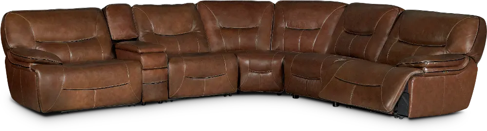 Brown Leather-Match Power Reclining Sectional Sofa - Max -1