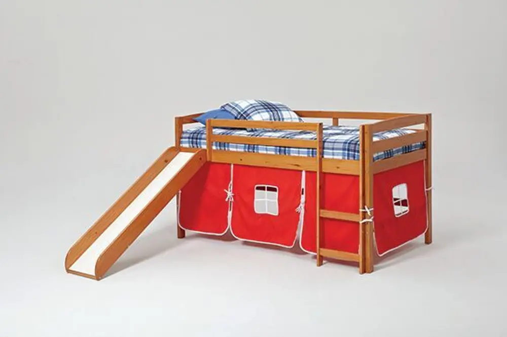 Twin Honey and Red Tent Bed with Slide - Pine Ridge-1