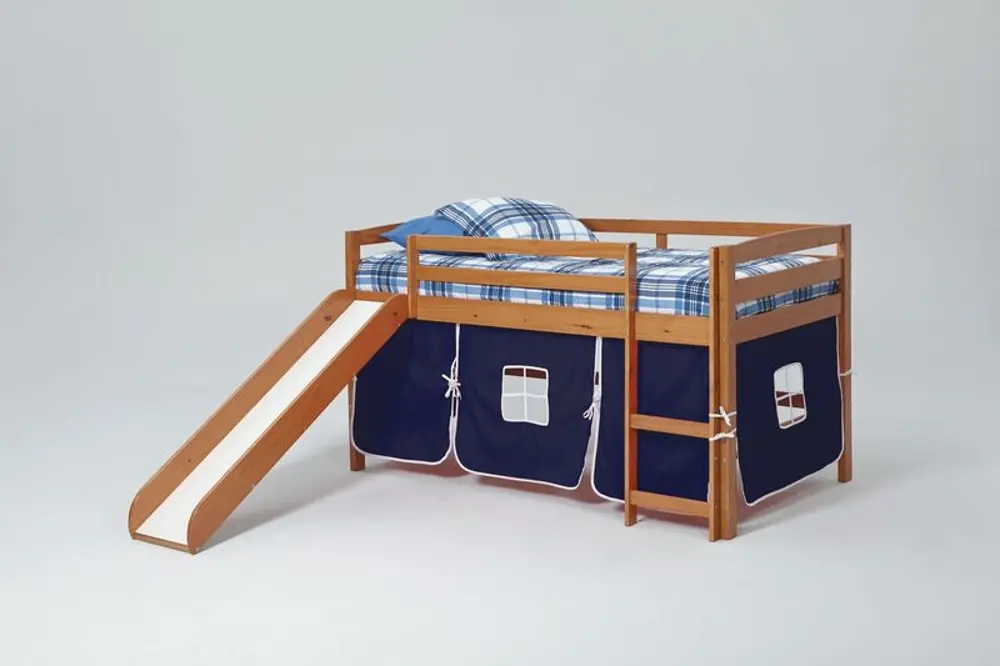 Twin Honey and Blue Tent Bed with Slide - Pine Ridge-1