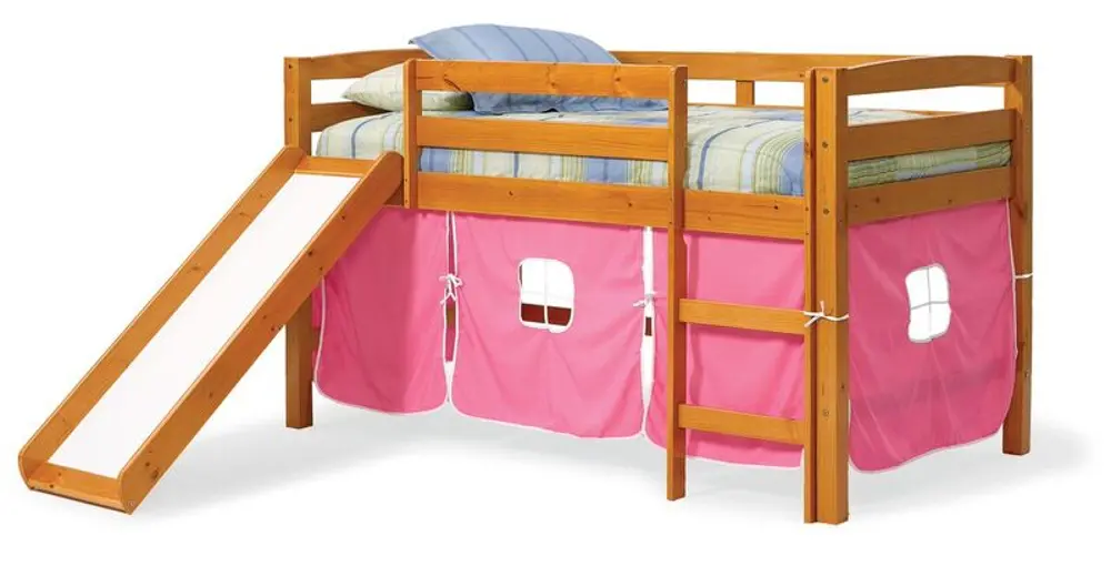 Twin Honey and Pink Tent Bed with Slide - Pine Ridge-1