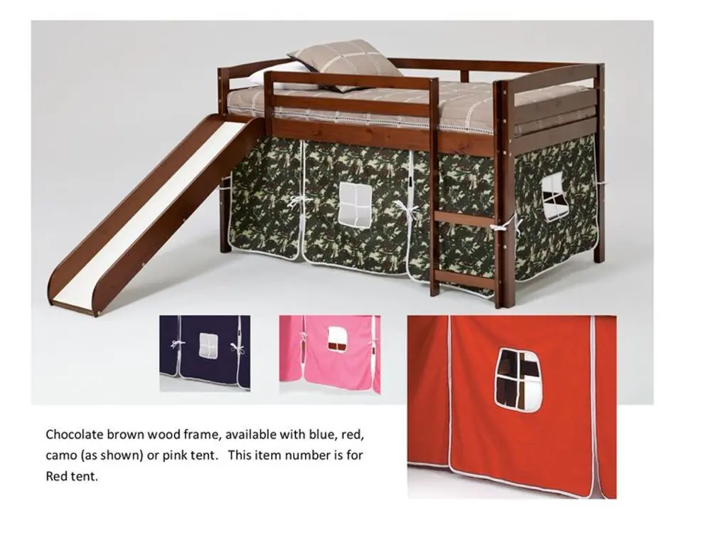 Twin Chocolate and Red Tent Bed with Slide - Pine Ridge-1