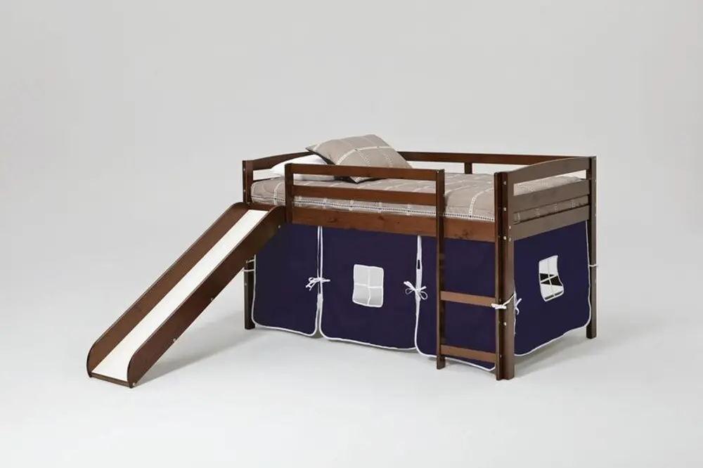 Twin Chocolate and Blue Tent Bed with Slide - Pine Ridge-1
