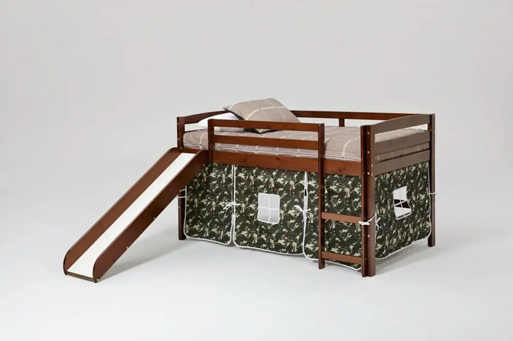 Twin Chocolate and Camo Tent Bed with Slide-1