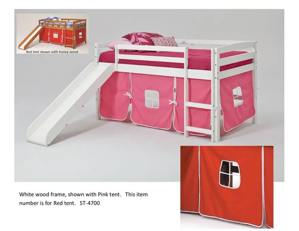 Twin White and Red Tent Bed with Slide - Pine Ridge-1