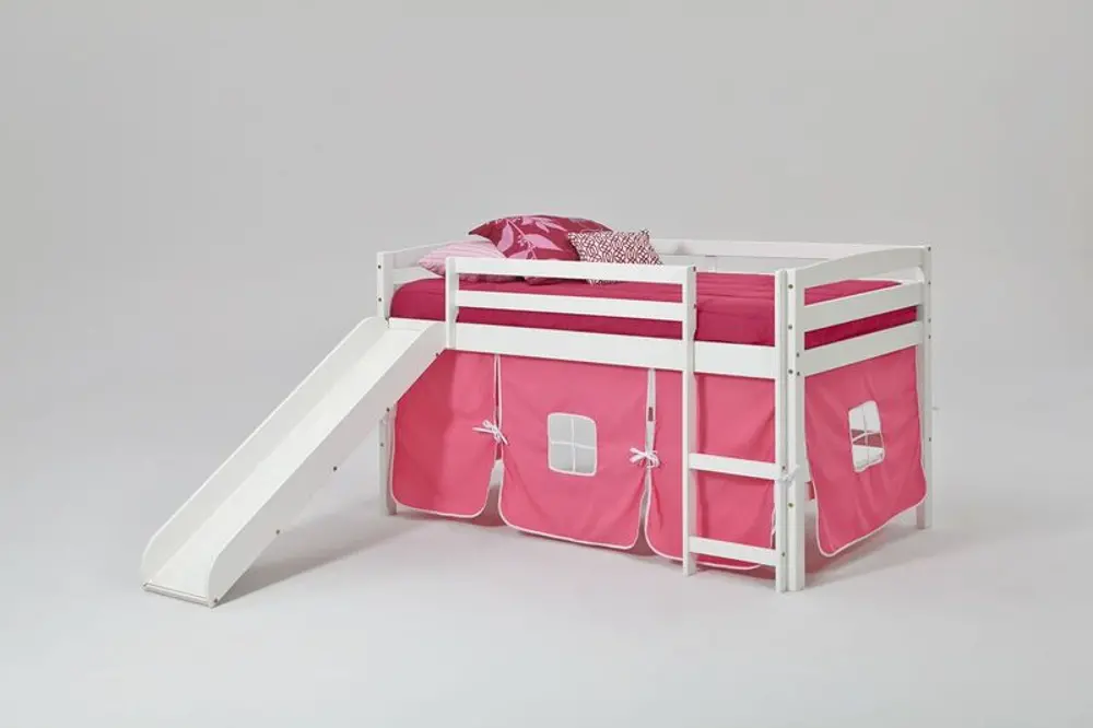 Twin White and Pink Tent Bed with Slide - Pine Ridge-1