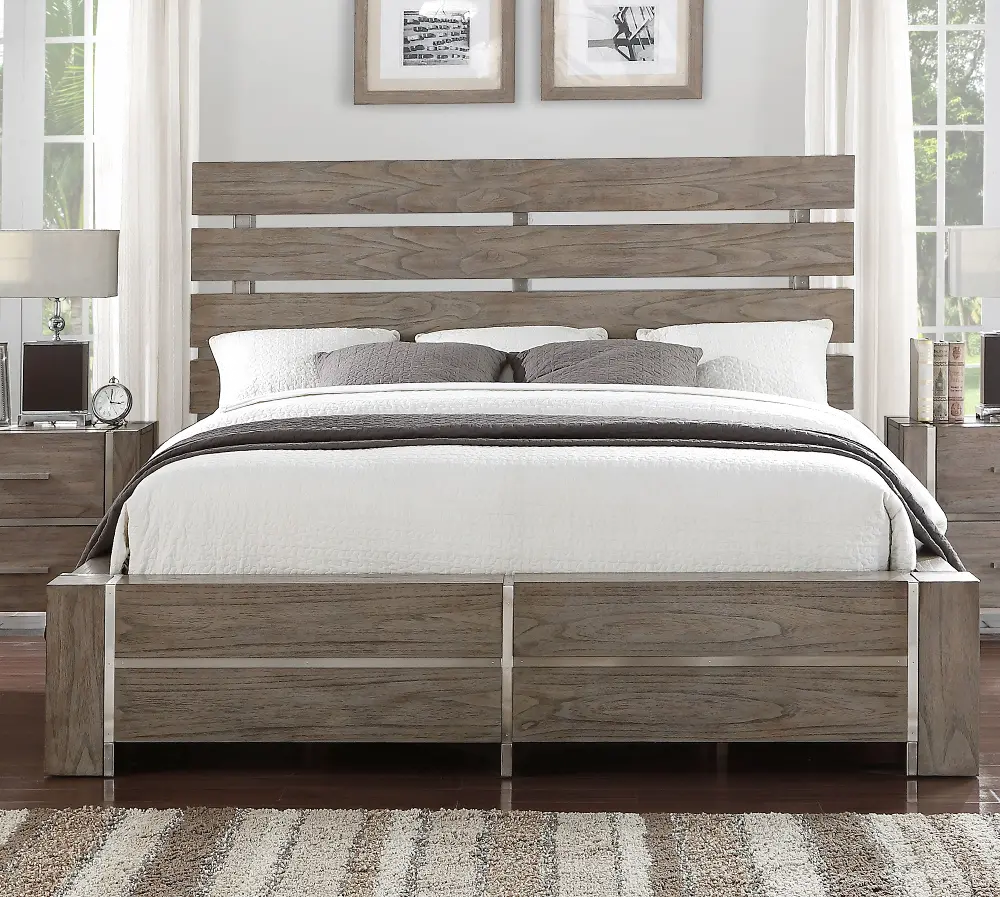 Contemporary Gray & Silver Queen Bed - Buena Vista-1